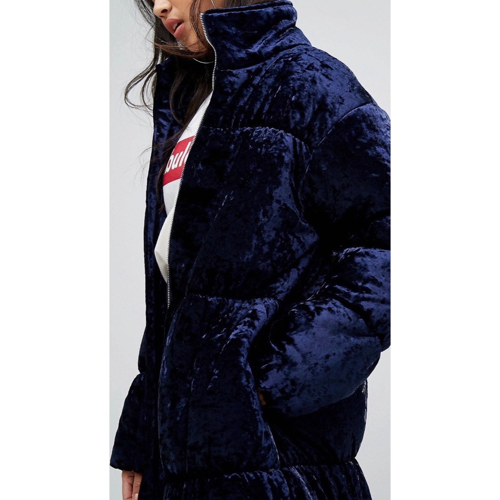 PrettyLittleThing Velvet Long Line Padded Coat - Picture 3 of 6